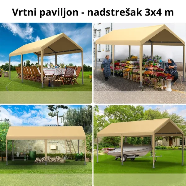 Vrtni paviljon – nadstrešak 3 x 4 m s uklonjivim stranicama (bež)