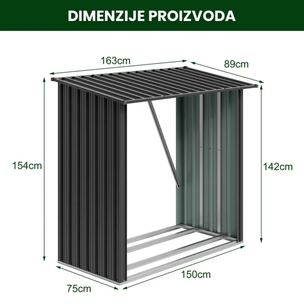 Metalna nadstrešnica za drva Premium 89 × 163 × 154 cm (1,5 m²)