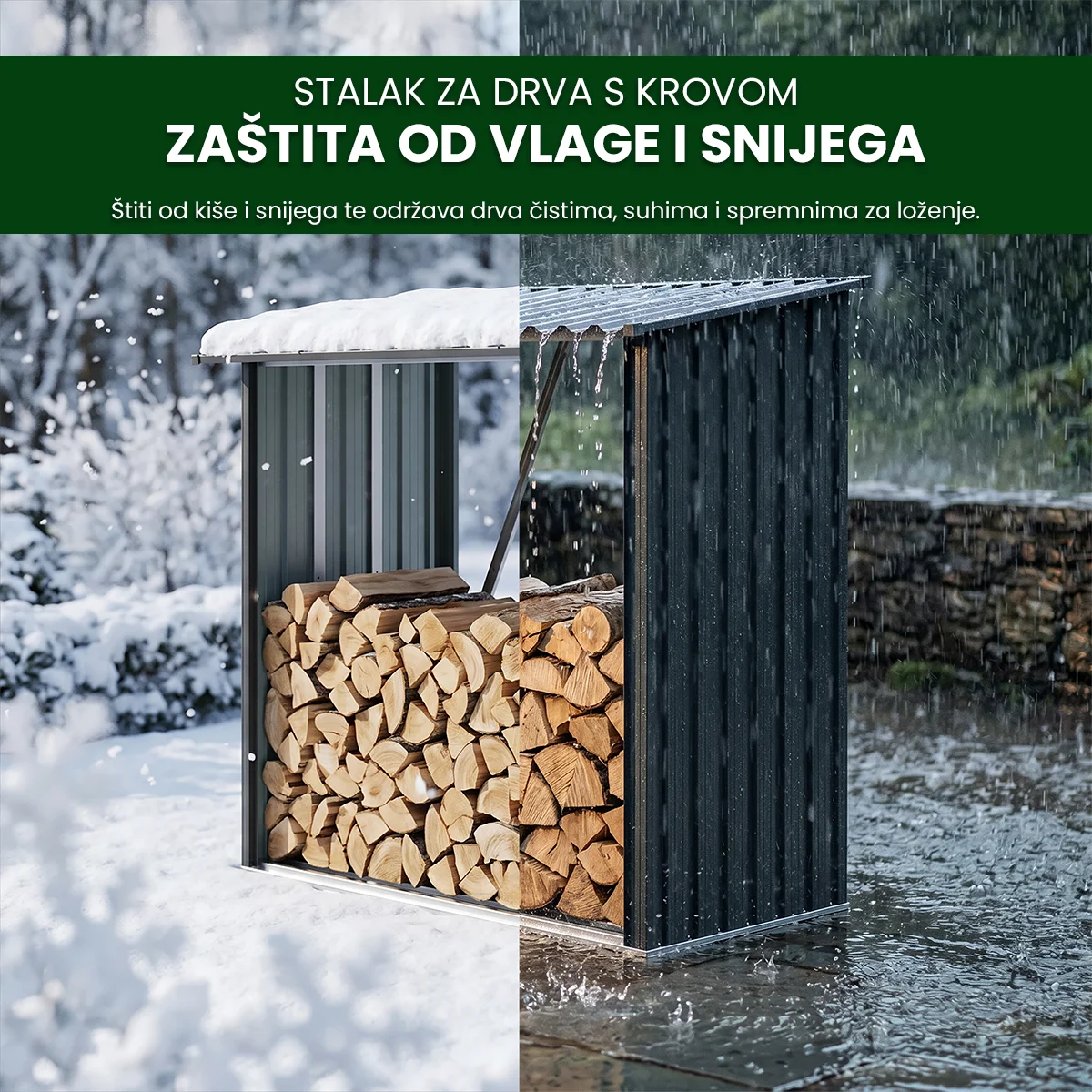 Metalna nadstrešnica za drva Premium 89 × 163 × 154 cm (1,5 m²)